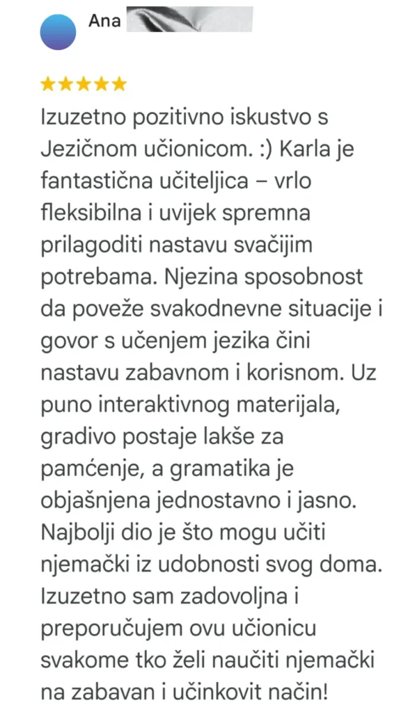 Google recenzija za tečaj stranog jezika