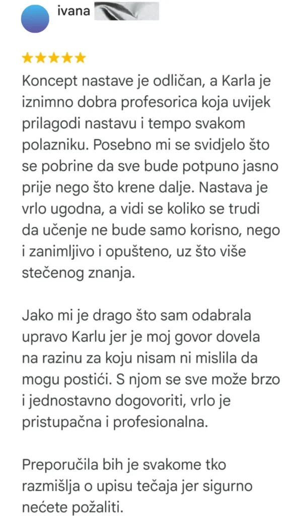 Google recenzija za tečaj stranog jezika