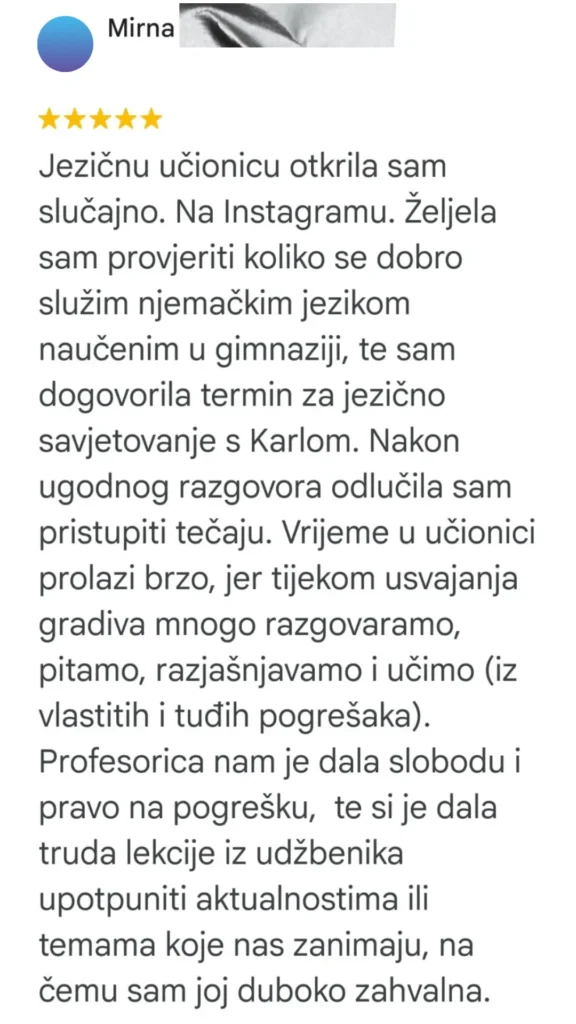 Google recenzija za tečaj stranog jezika
