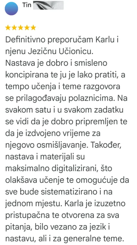 Google recenzija za tečaj stranog jezika