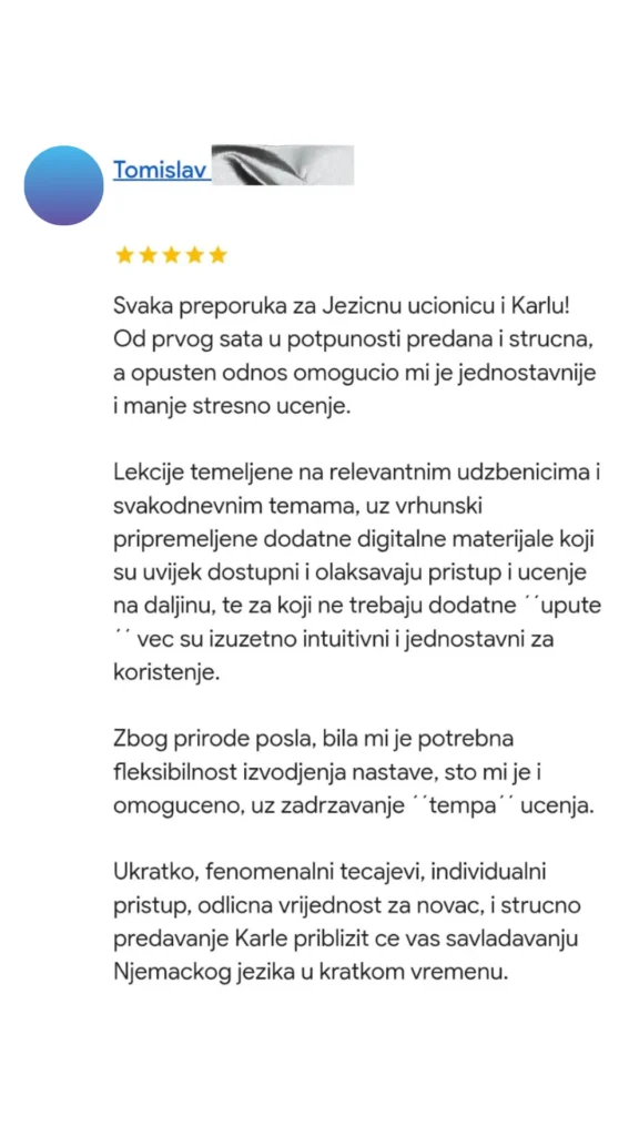 Google recenzija za tečaj stranog jezika